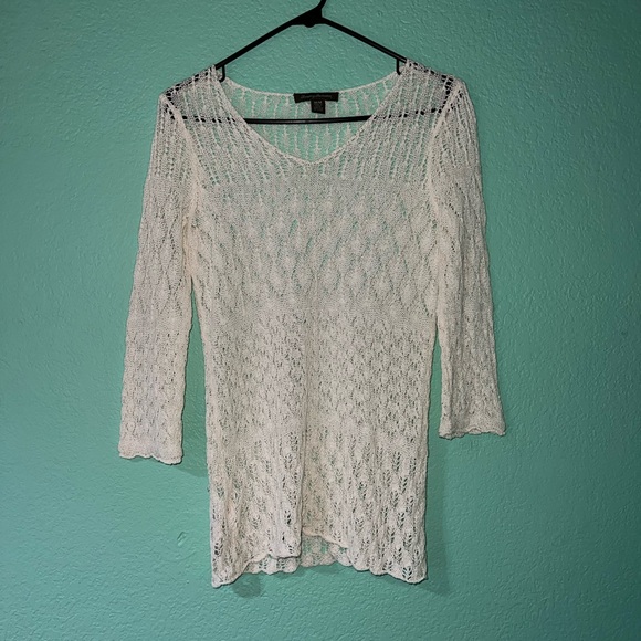 Tommy Bahama Cream Crochet Knit Tunic - Picture 4 of 5